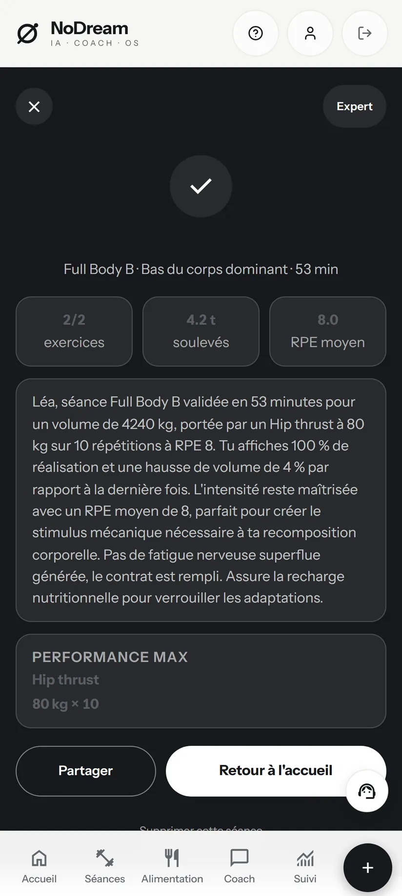 Écran de l'application : Ce que tu viens de faire