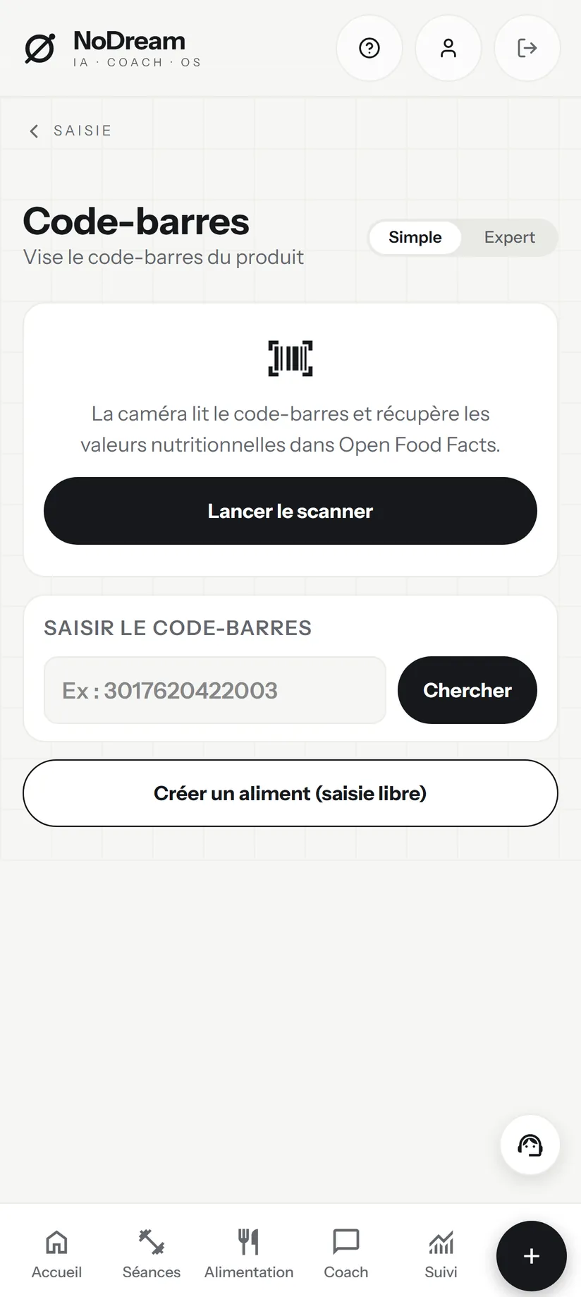 Écran de l'application : Une photo, pas un formulaire