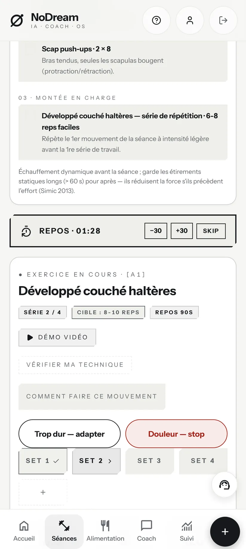 Écran de l'application : Le carnet qui compte à ta place